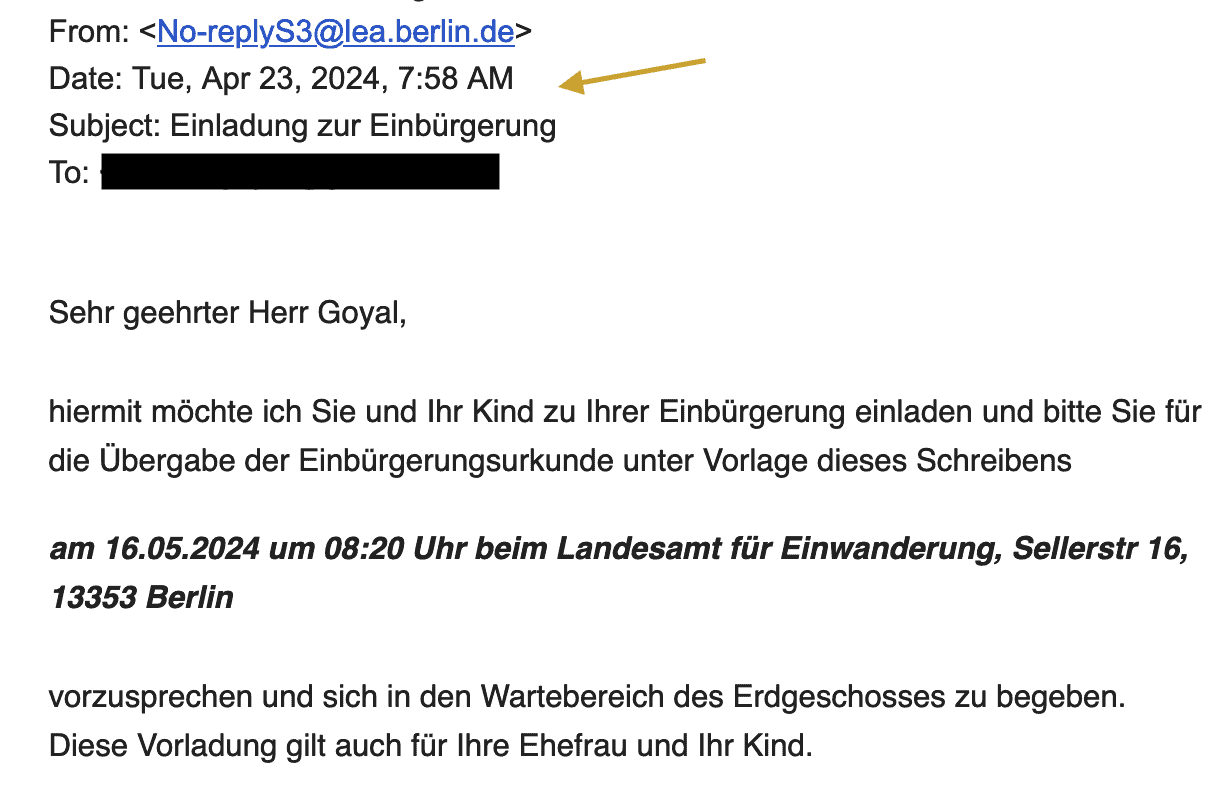 German citizenship invitation email