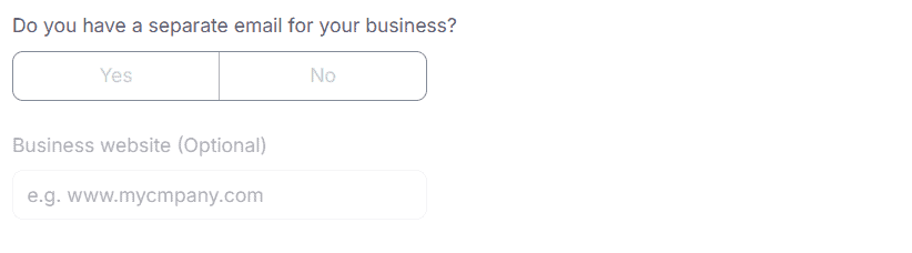 Business email and website field